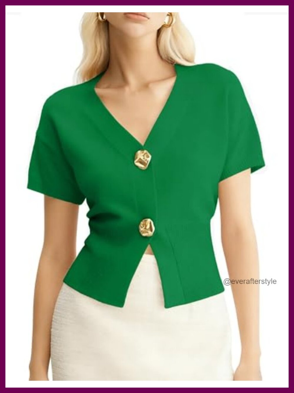 Cropped V-Neck Cardigan for Women Short Sleeve Gold Snap Button Lightweight Knit